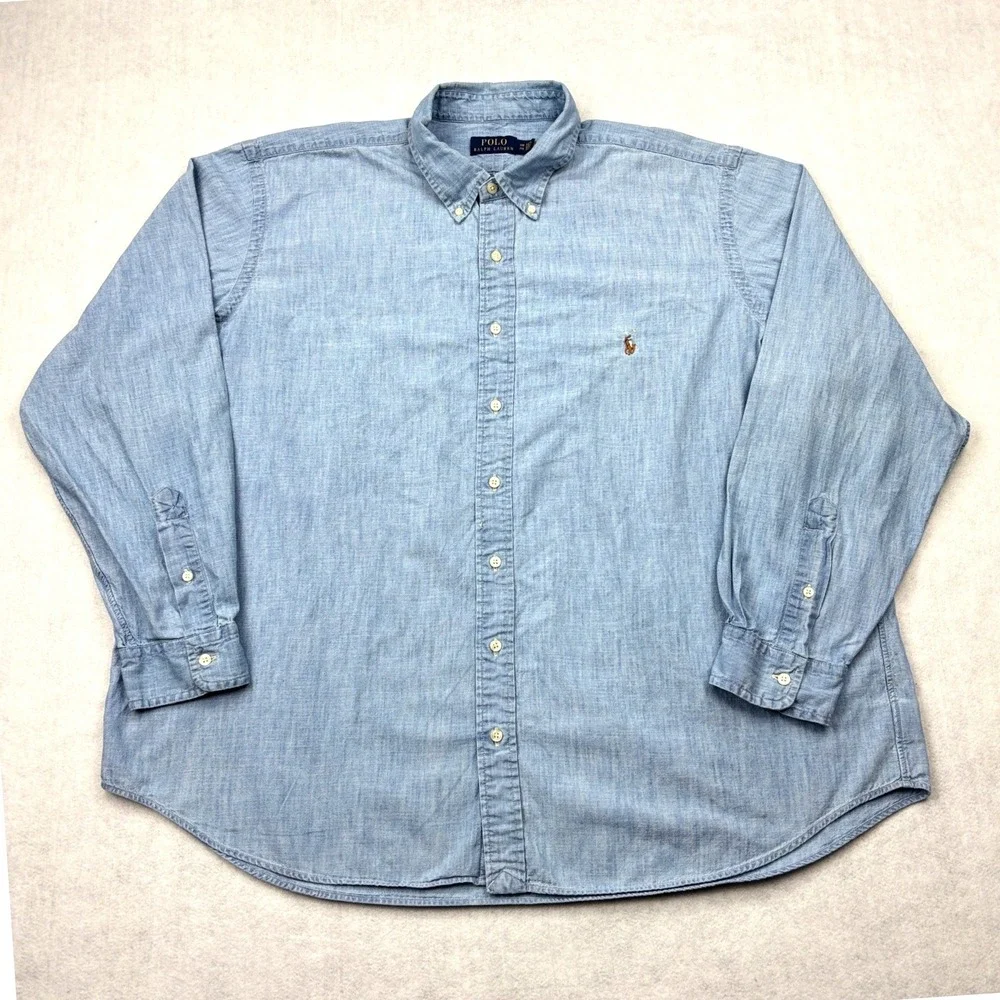Polo Ralph Lauren Shirt Mens 2XB Blue Chambray Button Down Long Sleeve
